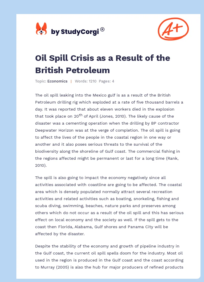 Oil Spill Crisis as a Result of the British Petroleum. Page 1