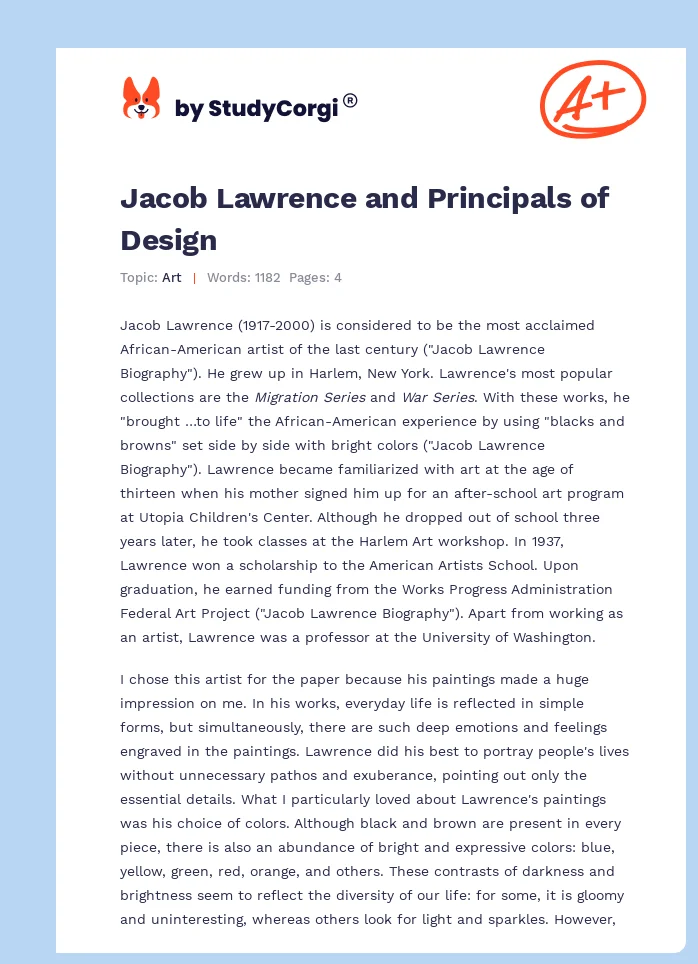 Jacob Lawrence and Principals of Design. Page 1