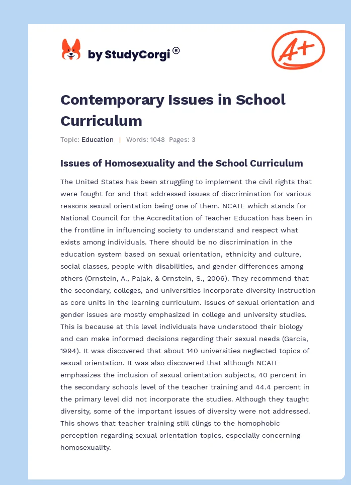 Contemporary Issues in School Curriculum. Page 1