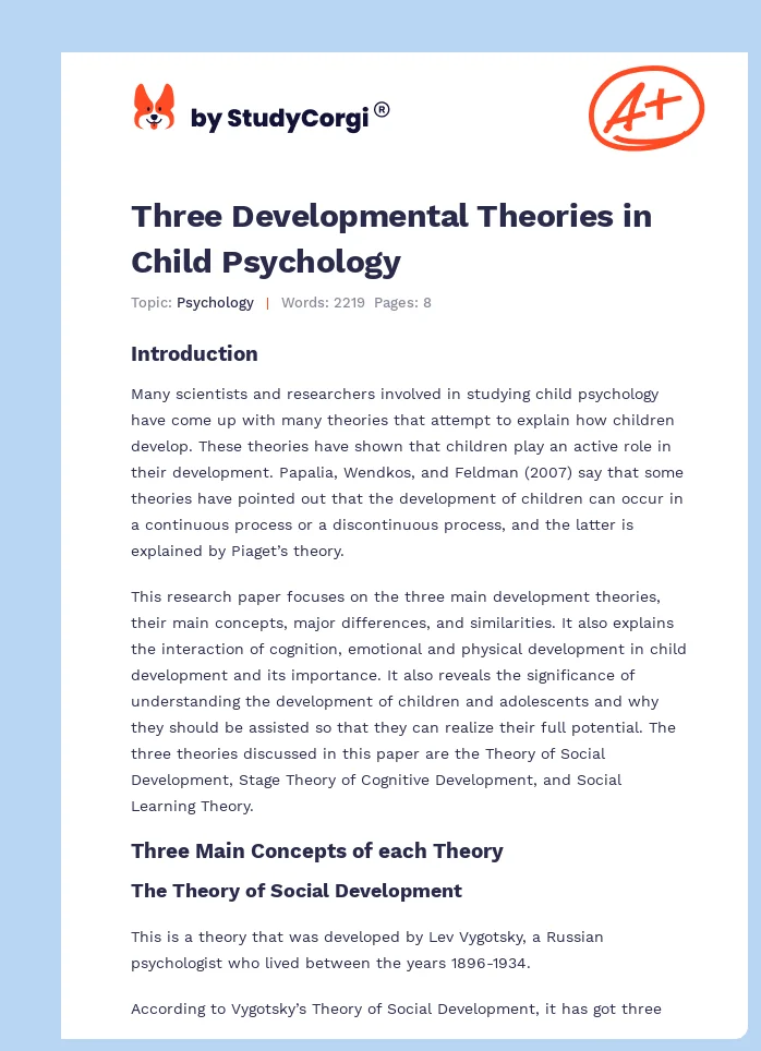 Three Developmental Theories in Child Psychology. Page 1