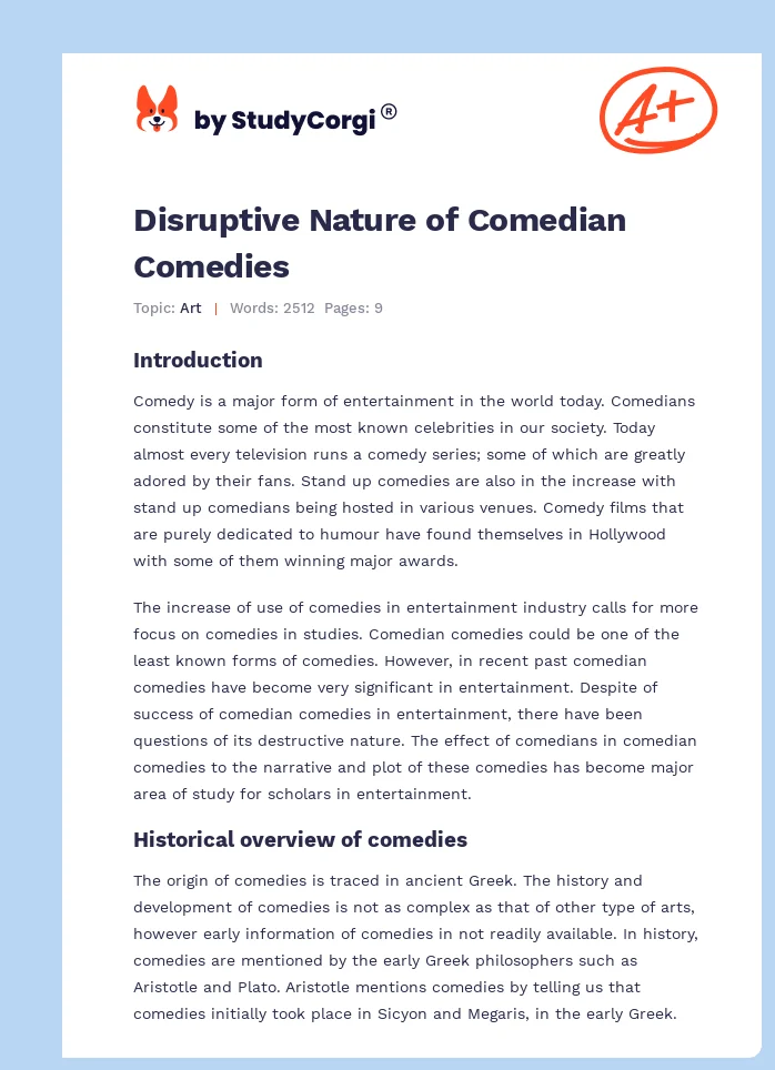 Disruptive Nature of Comedian Comedies. Page 1