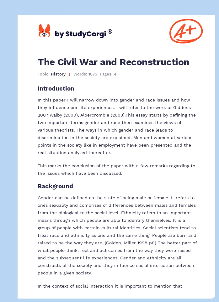 The Civil War and Reconstruction. Page 1