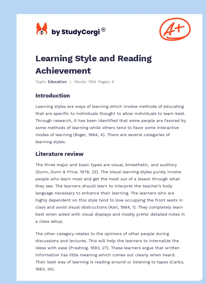 Learning Style and Reading Achievement. Page 1