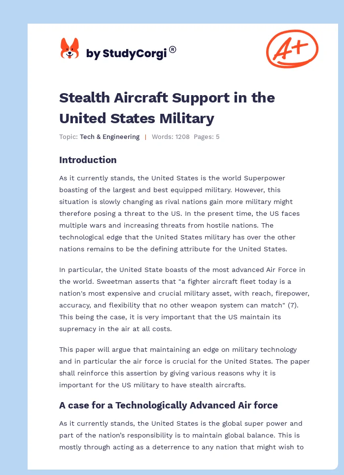 Stealth Aircraft Support in the United States Military. Page 1