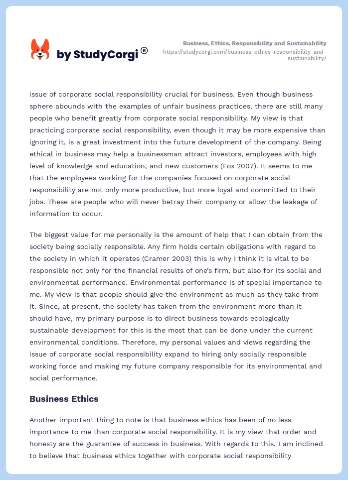 Business, Ethics, Responsibility and Sustainability. Page 2