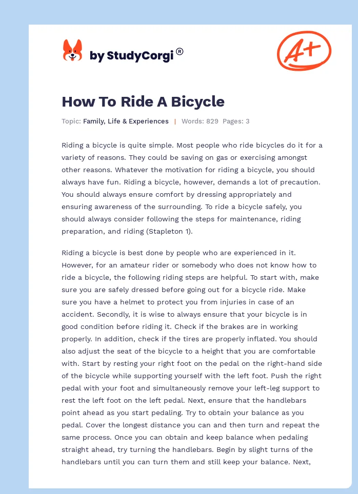 How To Ride A Bicycle. Page 1