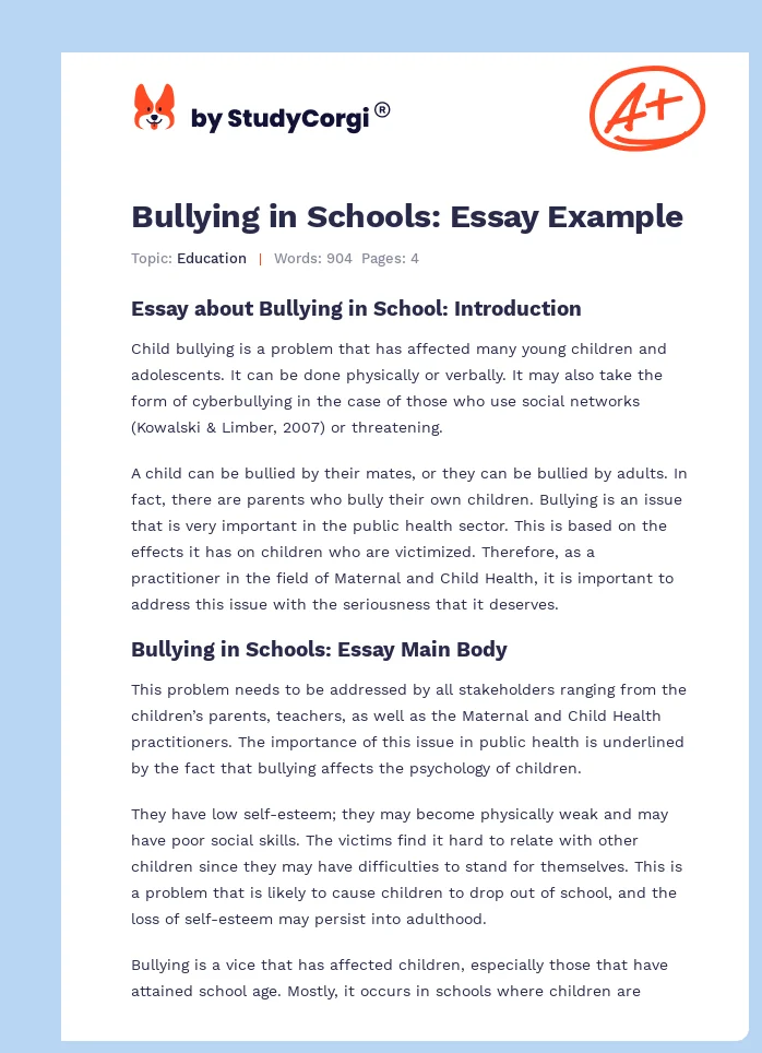 Bullying in Schools: Essay Example. Page 1