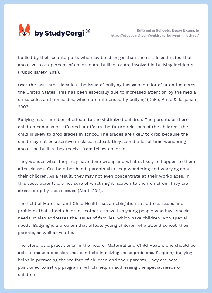 Bullying in Schools: Essay Example. Page 2