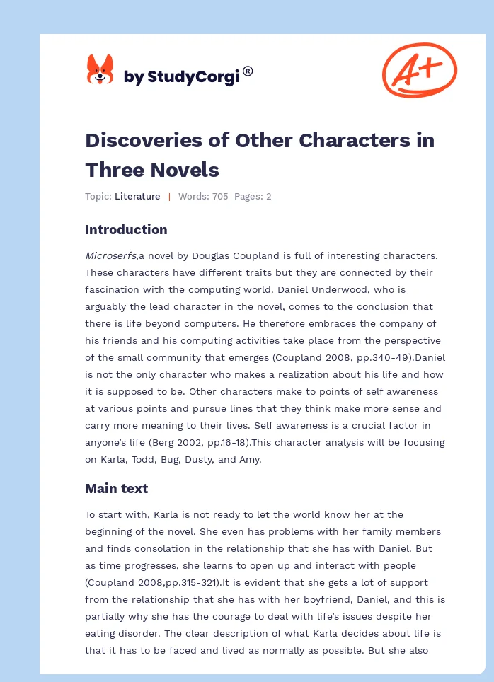 Discoveries of Other Characters in Three Novels. Page 1