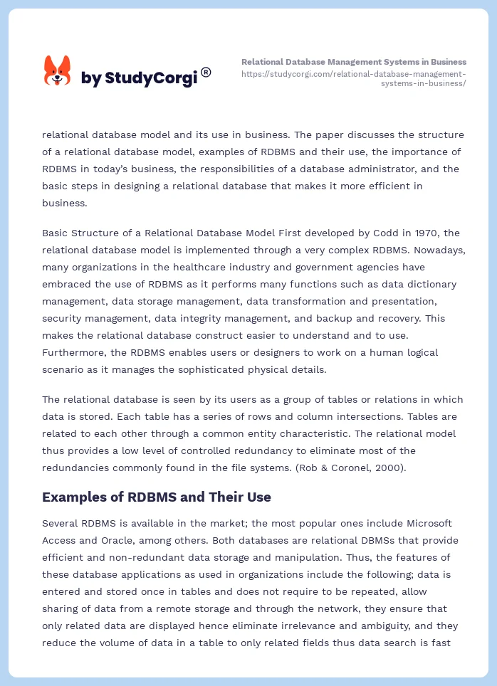 Relational Database Management Systems in Business. Page 2
