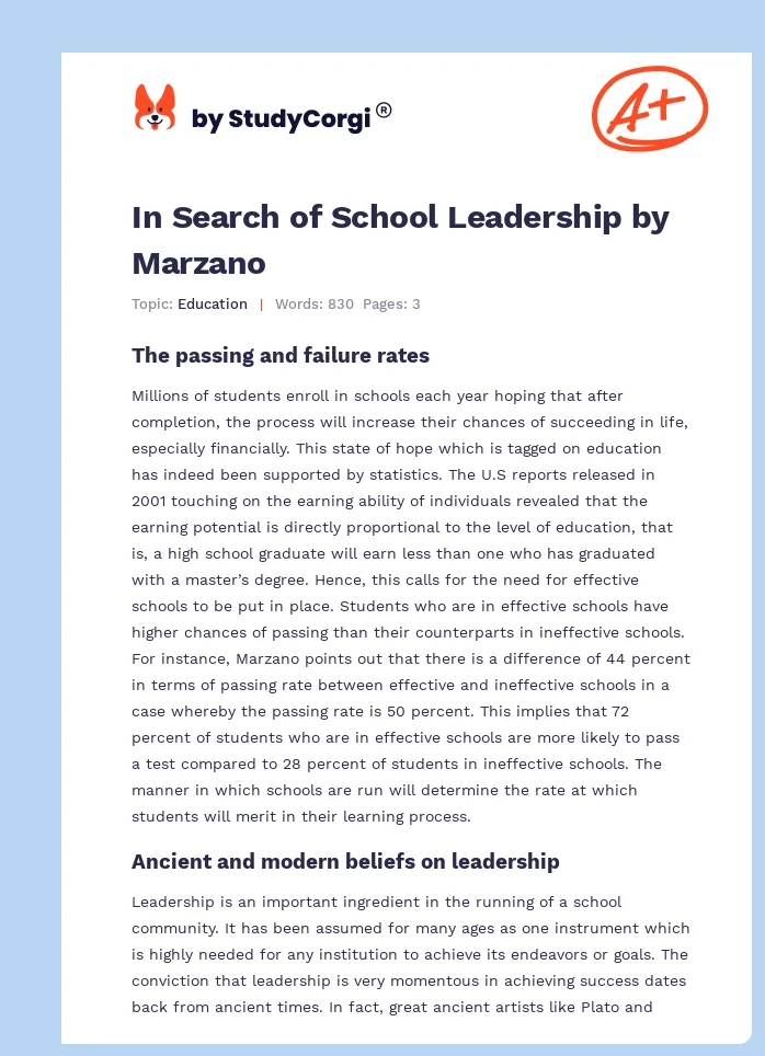 In Search of School Leadership by Marzano. Page 1