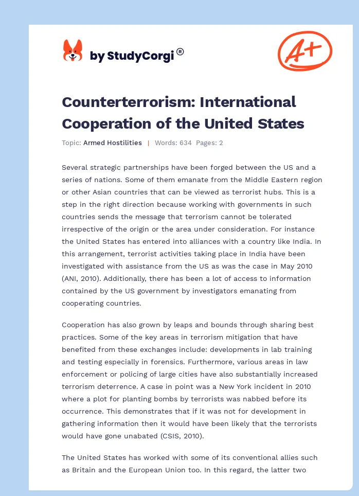 Counterterrorism: International Cooperation of the United States. Page 1