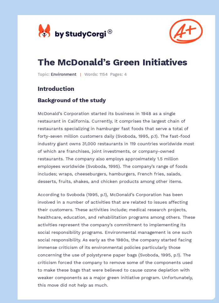 The McDonald’s Green Initiatives. Page 1