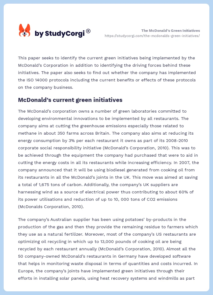 The McDonald’s Green Initiatives. Page 2