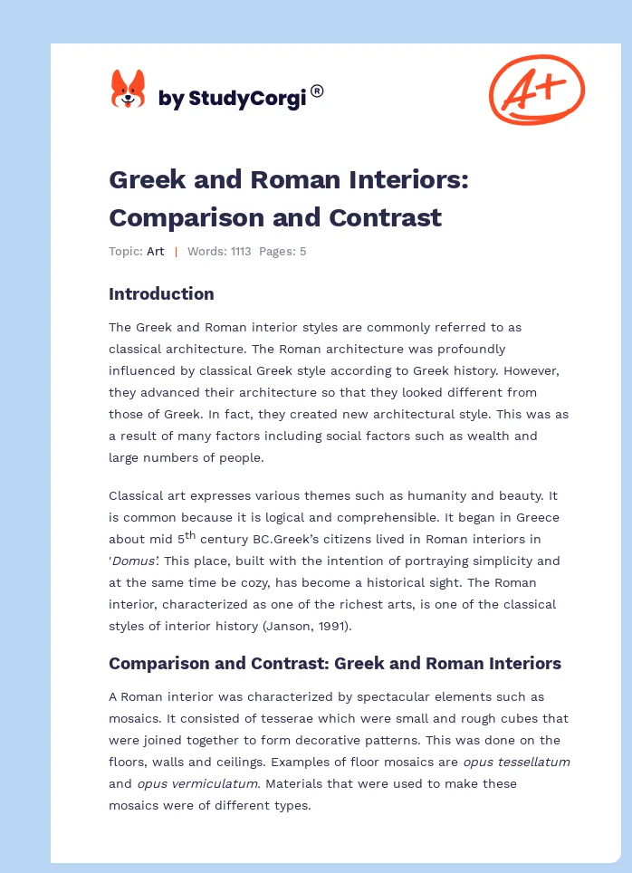Greek and Roman Interiors: Comparison and Contrast. Page 1