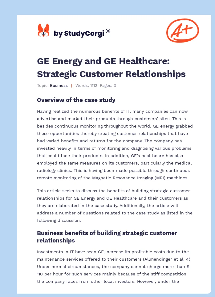GE Energy and GE Healthcare: Strategic Customer Relationships. Page 1