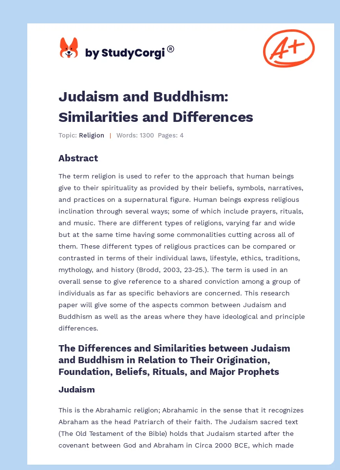 Judaism and Buddhism: Similarities and Differences. Page 1
