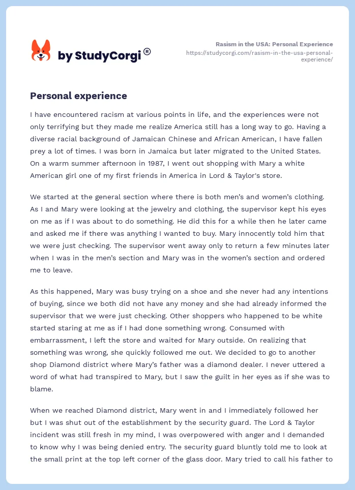 Rasism in the USA: Personal Experience. Page 2