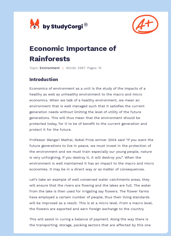 Economic Importance of Rainforests. Page 1
