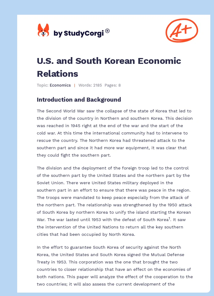 U.S. and South Korean Economic Relations. Page 1