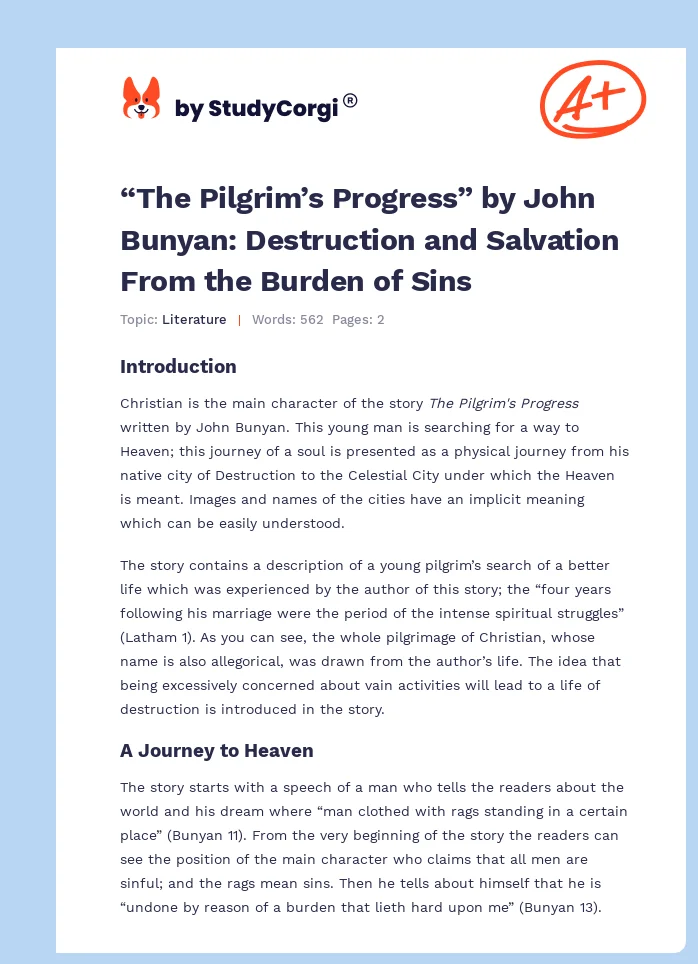 “The Pilgrim’s Progress” by John Bunyan: Destruction and Salvation From the Burden of Sins. Page 1