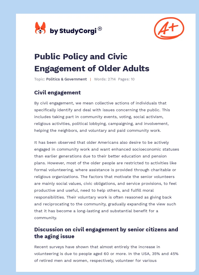 Public Policy and Civic Engagement of Older Adults. Page 1