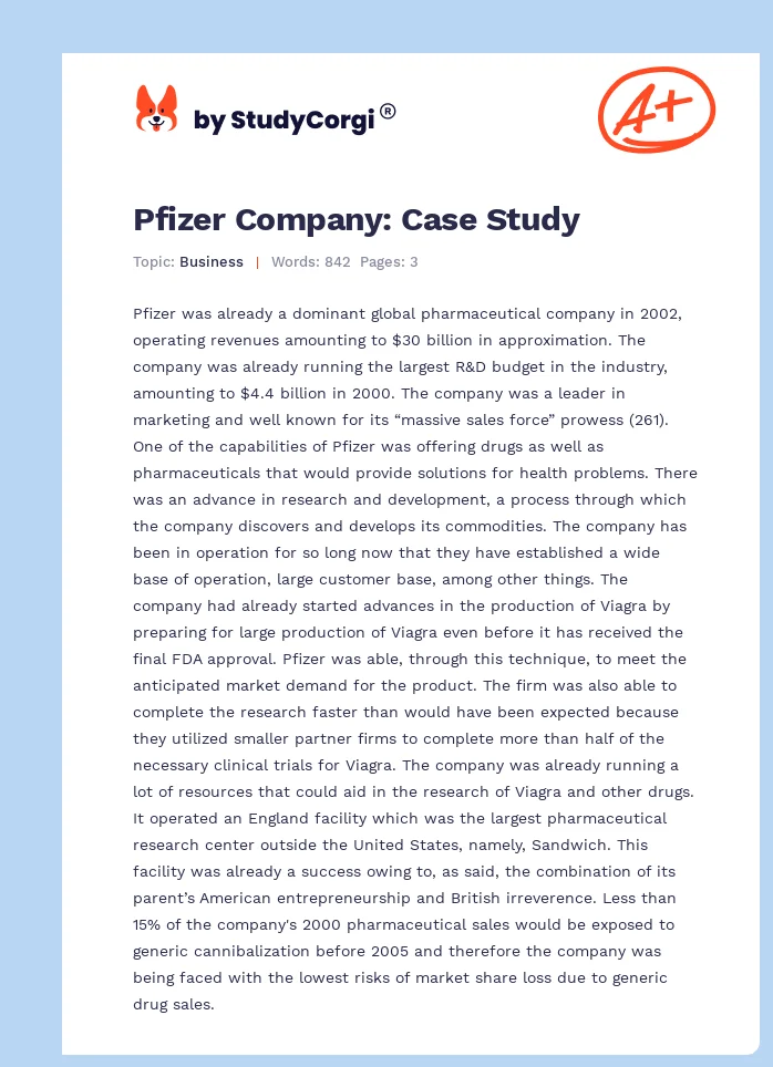Pfizer Company: Case Study. Page 1