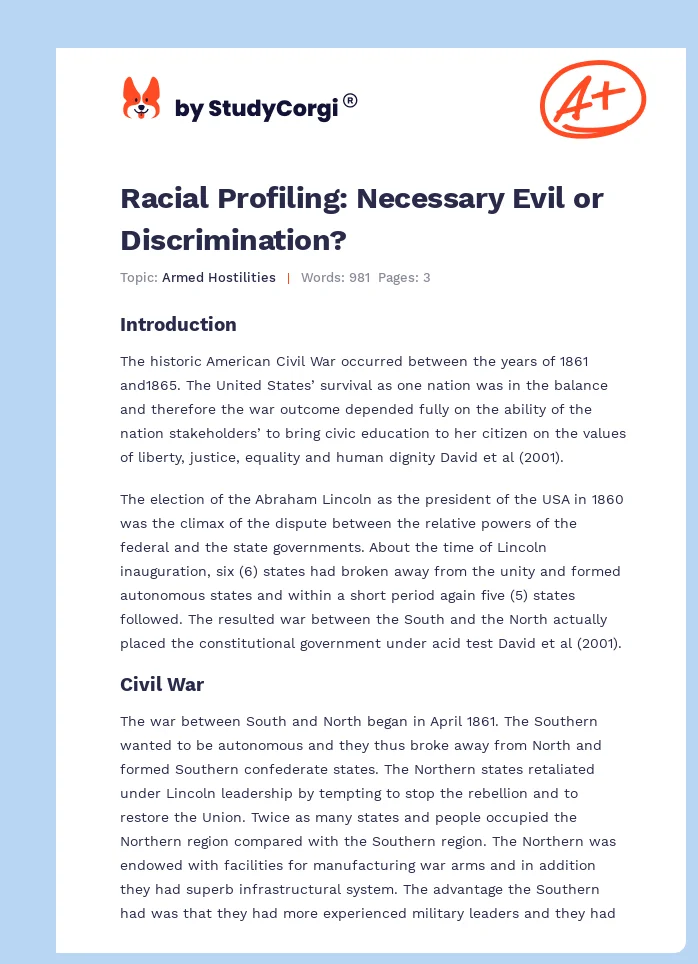 Racial Profiling: Necessary Evil or Discrimination?. Page 1