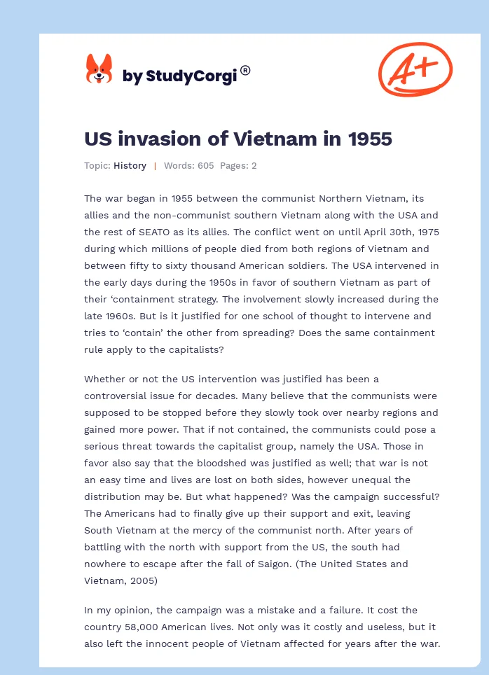 US invasion of Vietnam in 1955. Page 1