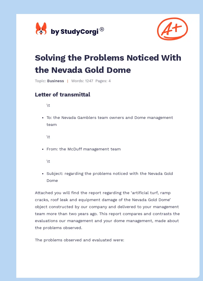 Solving the Problems Noticed With the Nevada Gold Dome. Page 1