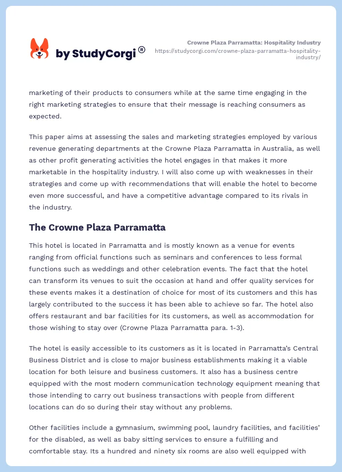 Crowne Plaza Parramatta: Hospitality Industry. Page 2