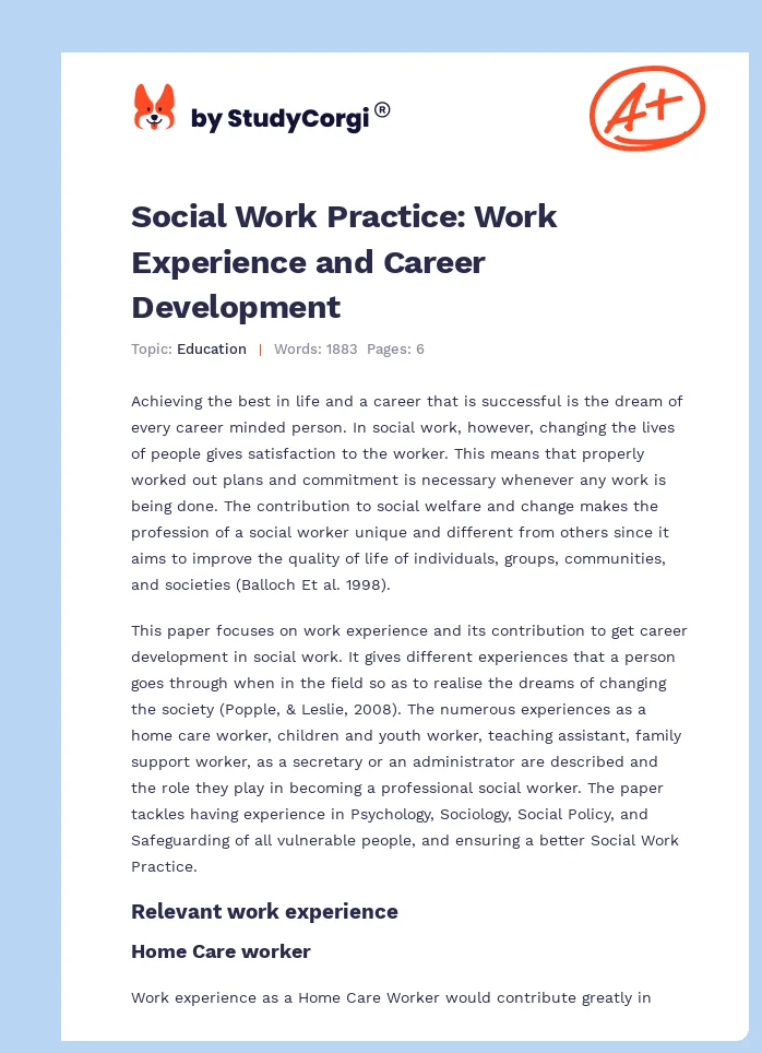 Social Work Practice: Work Experience and Career Development. Page 1