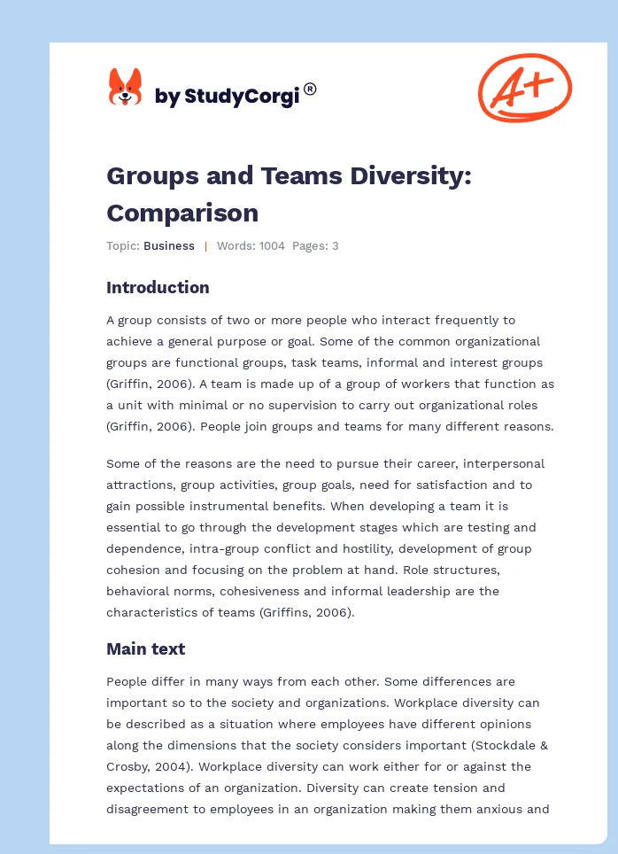 Groups and Teams Diversity: Comparison. Page 1