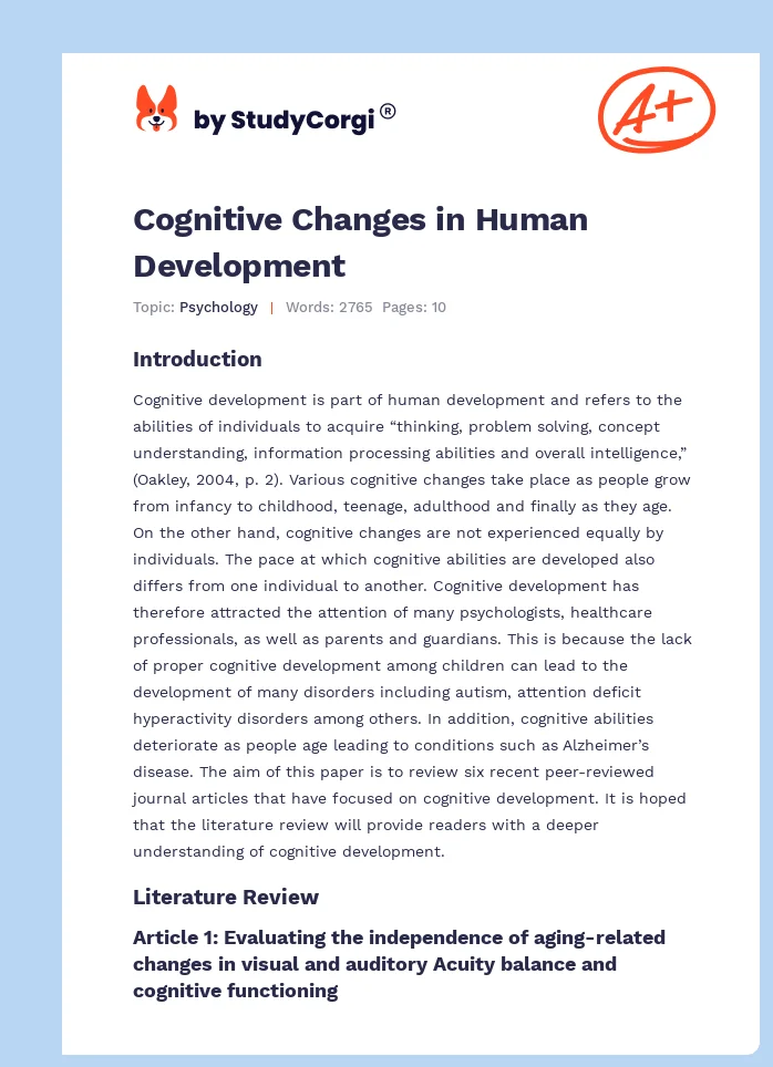Cognitive Changes in Human Development. Page 1