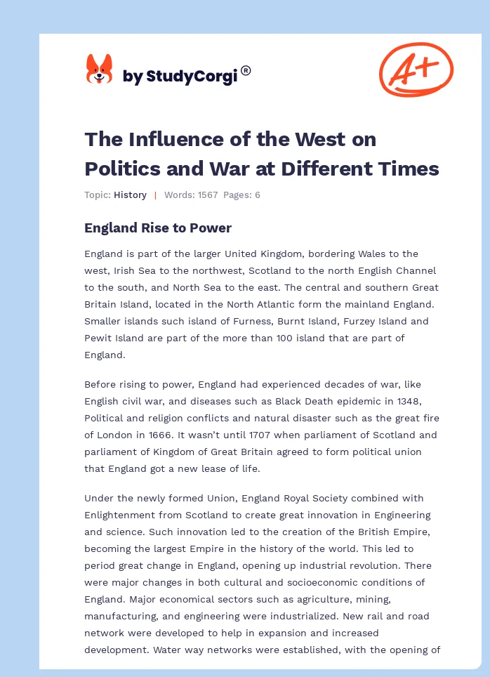 The Influence of the West on Politics and War at Different Times. Page 1