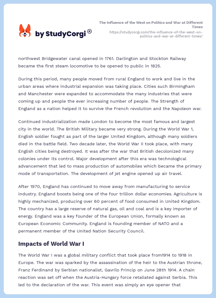 The Influence of the West on Politics and War at Different Times. Page 2