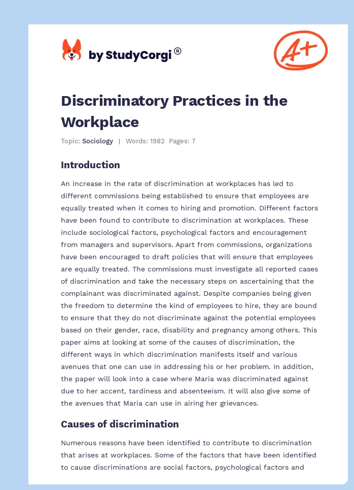 Discriminatory Practices in the Workplace. Page 1