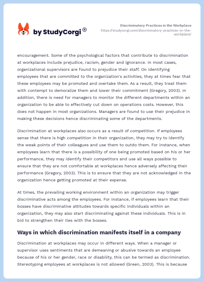 Discriminatory Practices in the Workplace. Page 2