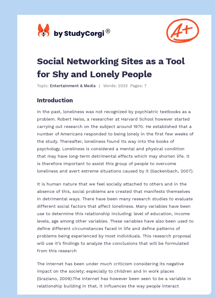 Social Networking Sites as a Tool for Shy and Lonely People. Page 1