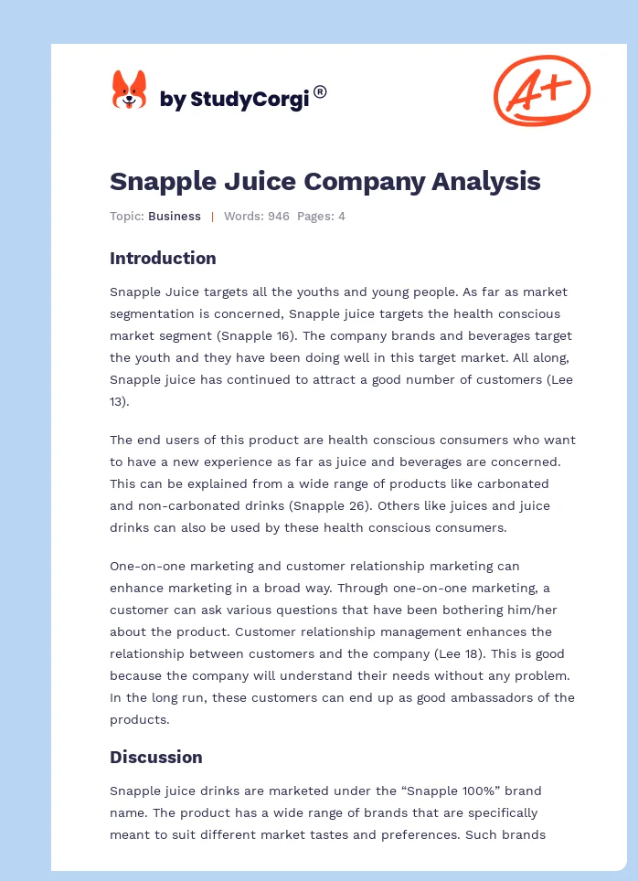 Snapple Juice Company Analysis. Page 1