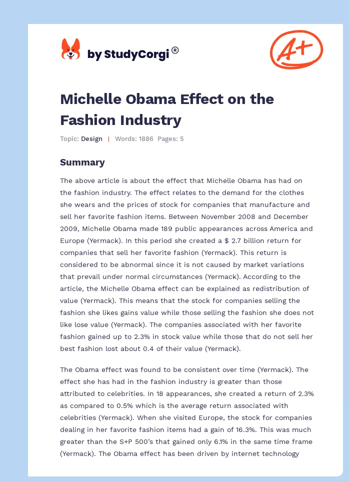 Michelle Obama Effect on the Fashion Industry. Page 1