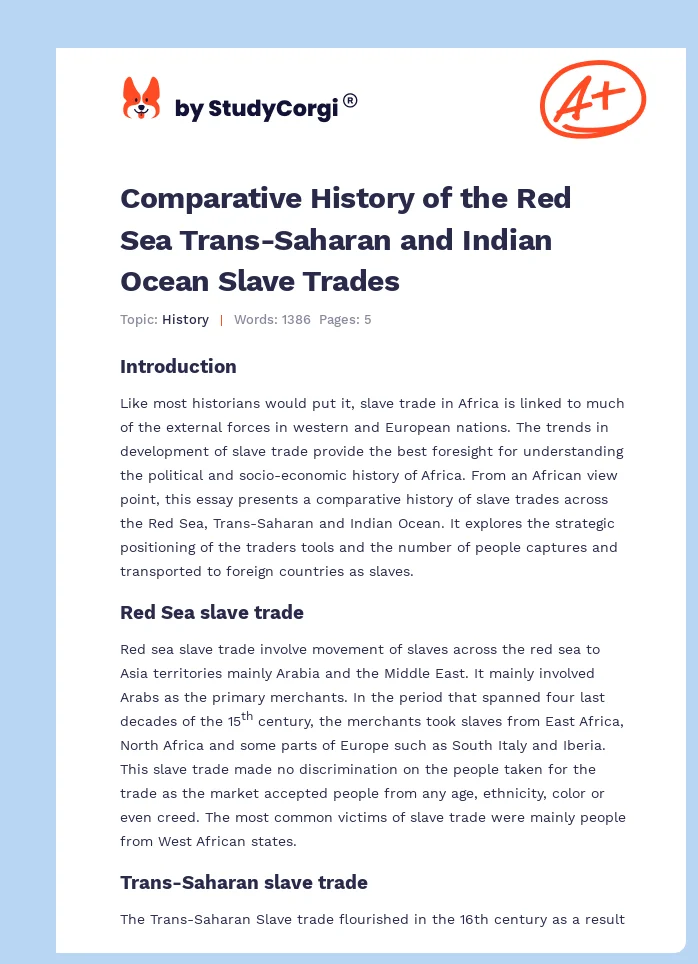 Comparative History of the Red Sea Trans-Saharan and Indian Ocean Slave Trades. Page 1