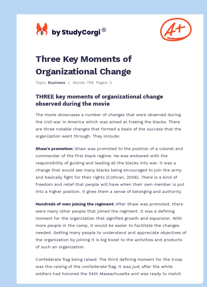 Three Key Moments of Organizational Change. Page 1
