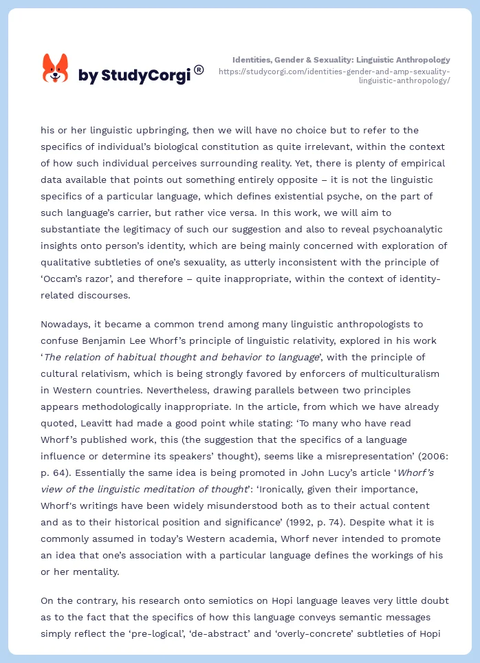 Identities, Gender & Sexuality: Linguistic Anthropology. Page 2