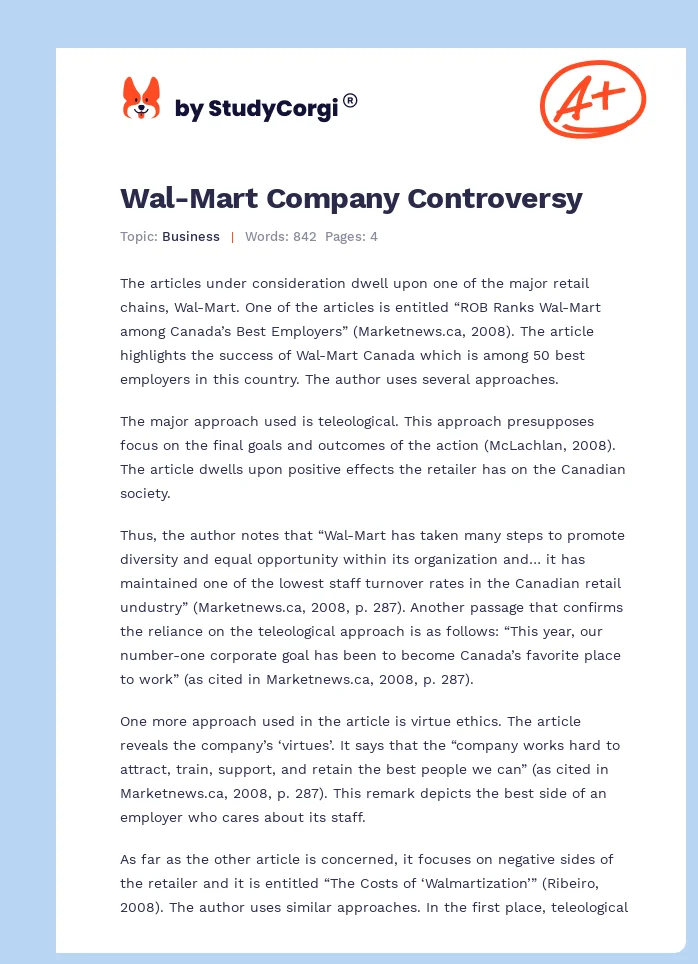Wal-Mart Company Controversy. Page 1