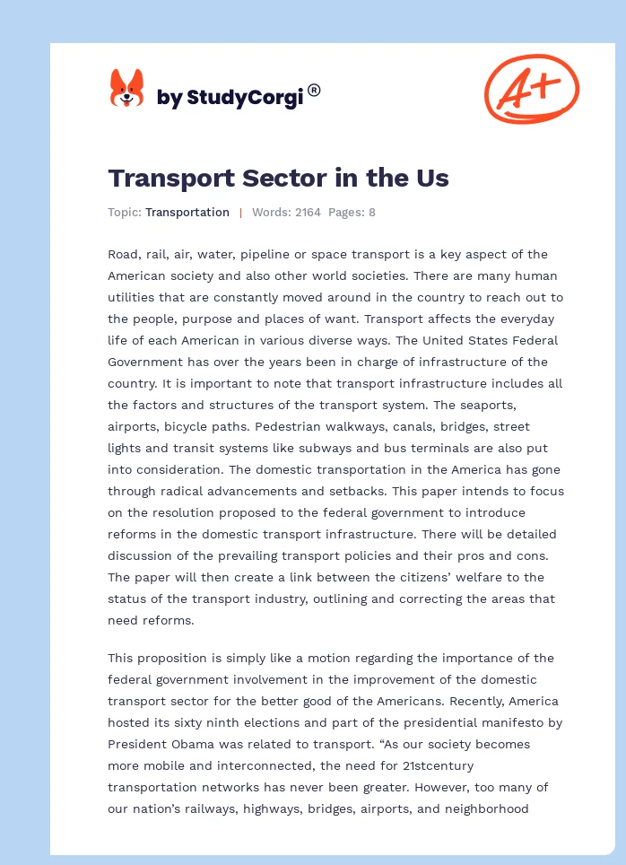 Transport Sector in the Us. Page 1