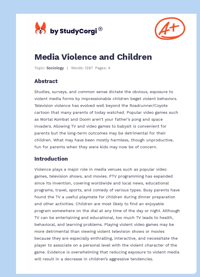 Media Violence and Children. Page 1