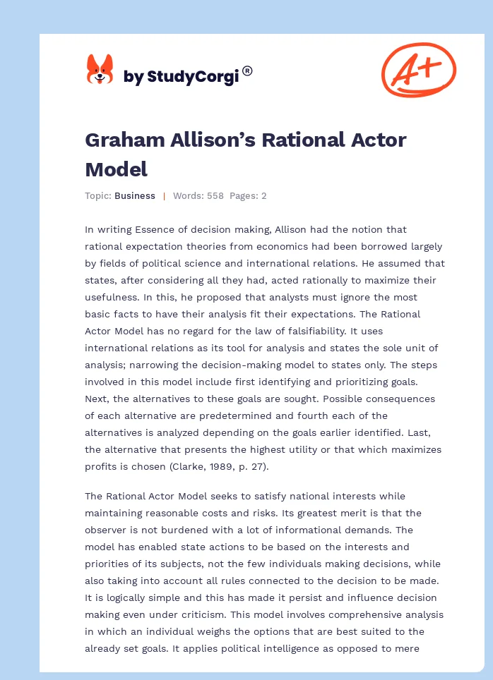 Graham Allison’s Rational Actor Model. Page 1