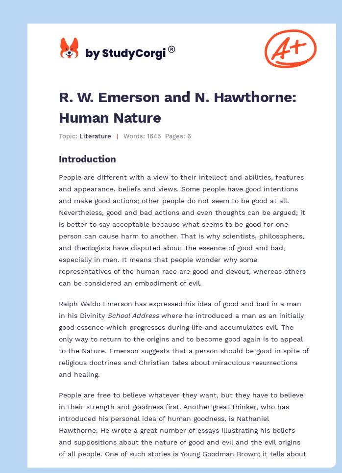 R. W. Emerson and N. Hawthorne: Human Nature. Page 1