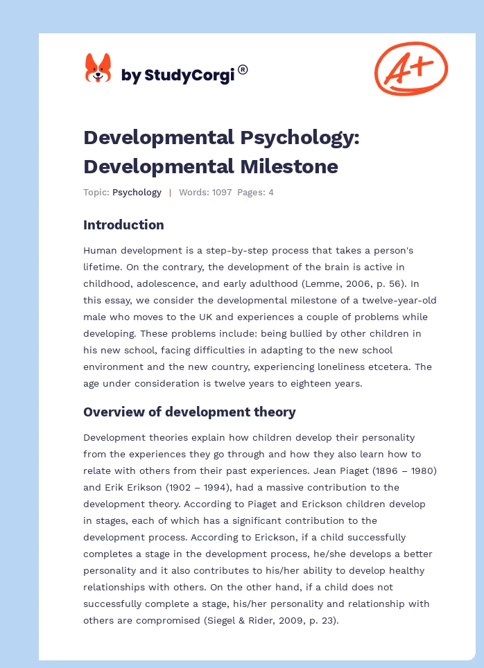 Developmental Psychology: Developmental Milestone. Page 1